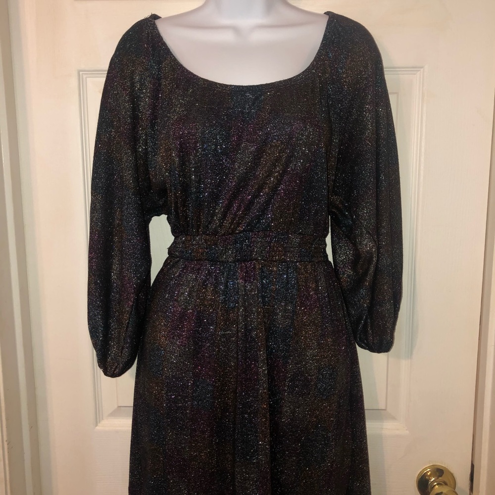 Multi Colored Metallic Peasant Dress